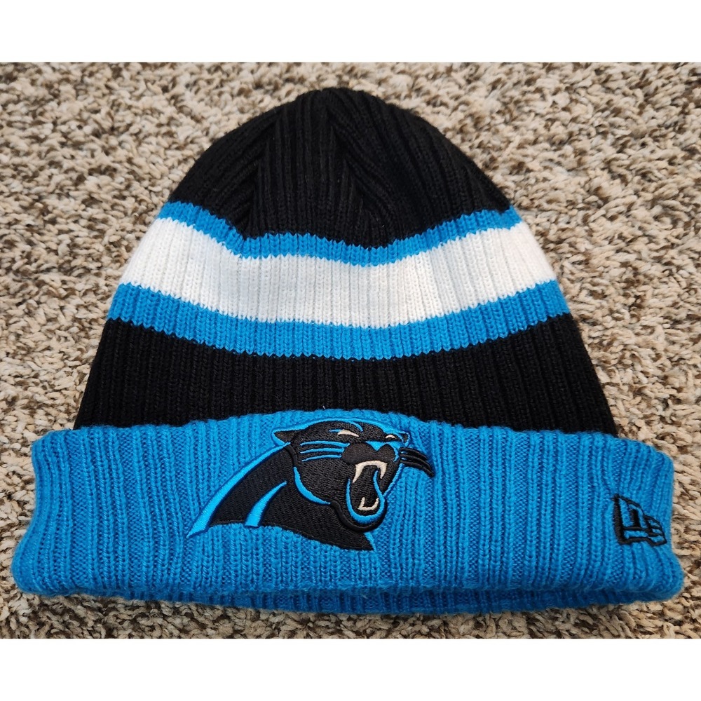 Carolina Panthers Beanie Hat Cap New Era Blue Black White Striped‎ Logo Unisex